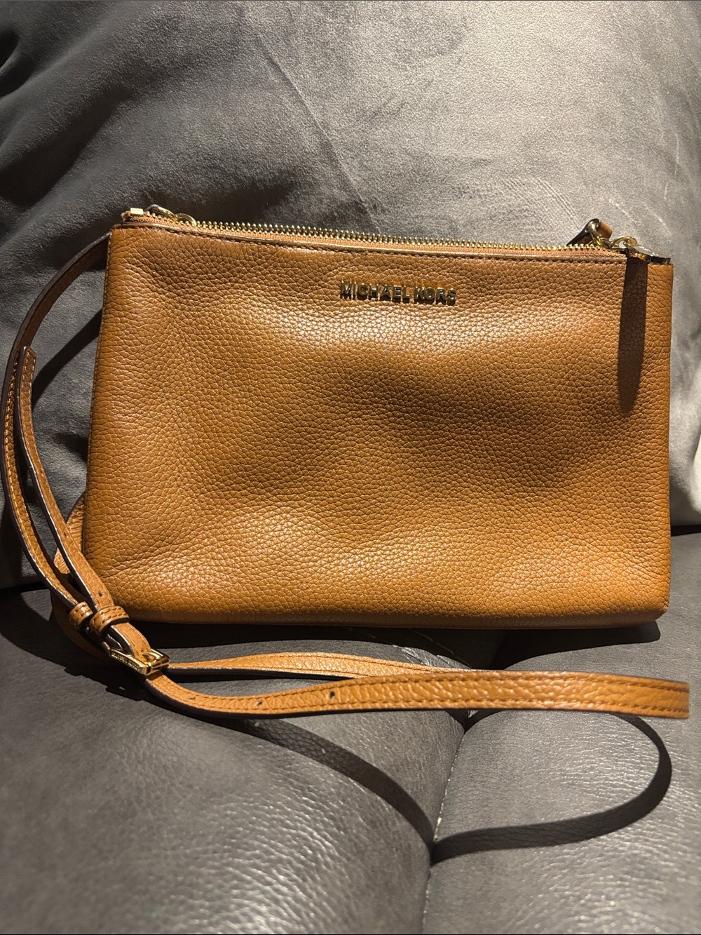 Michael Kors Cognac Pebbled Leather Crossbody Wallet